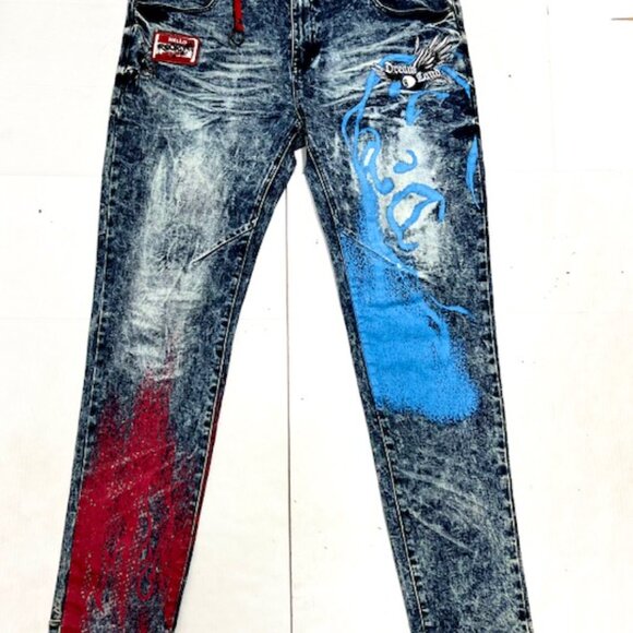 A Set Y2K STREETWEAR EMBROIDED Dreamland Denim Jeans Mens 3XL TOP,  Bot  JEAN 38 - Picture 6 of 16